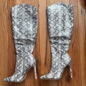 Snakeskin Pattern Knee-High Boots- Never Worn